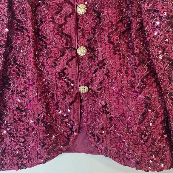 Neiman Marcus Glitter Sequin Embroidered Lace Jacket with Jewel Button Front. 16 - Picture 6 of 12